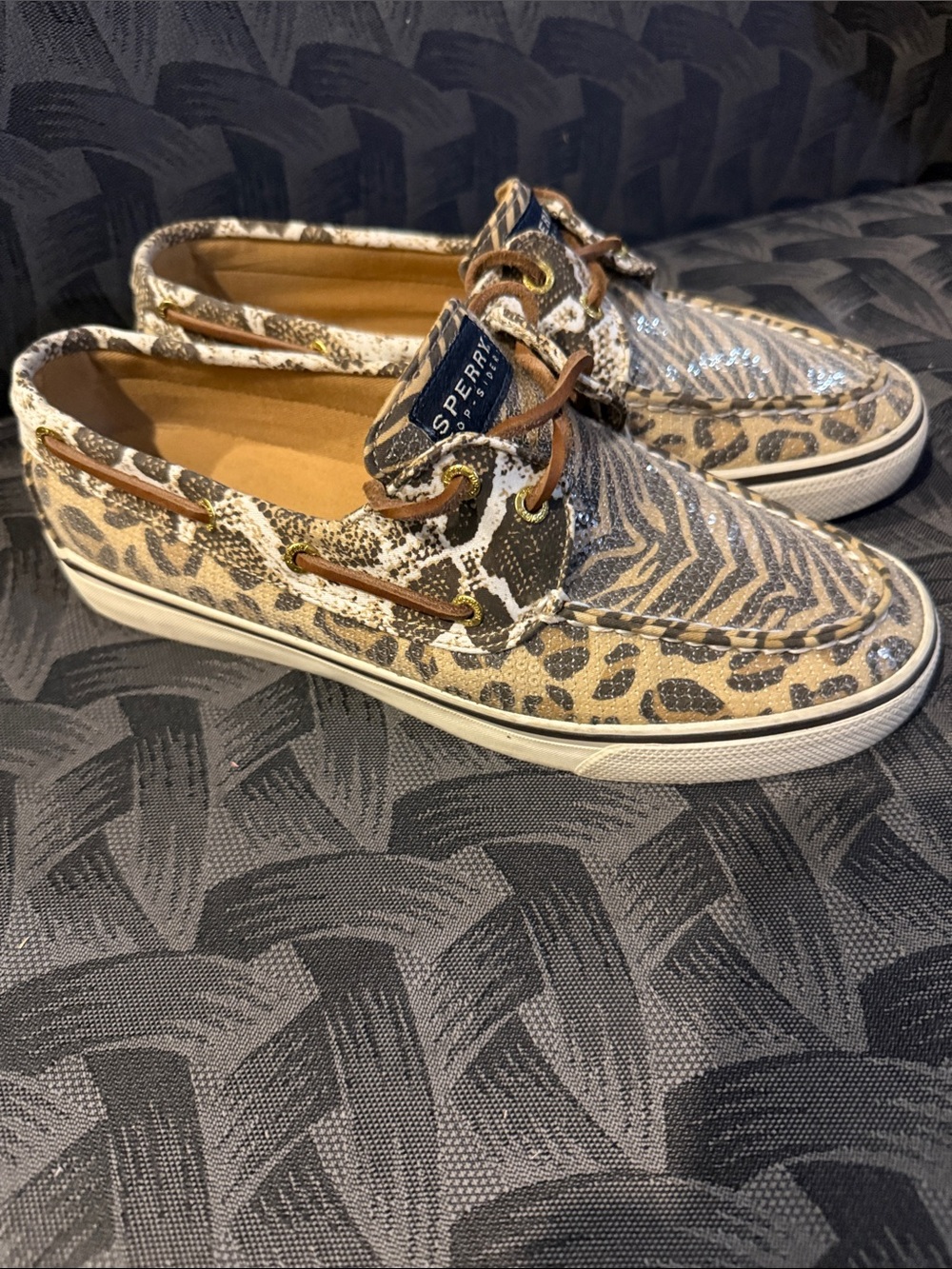 Sperry Top-Sider Women’s Sequin Leopard Animal Print Boat Shoes Size 8 Brown Tan - Picture 3 of 7